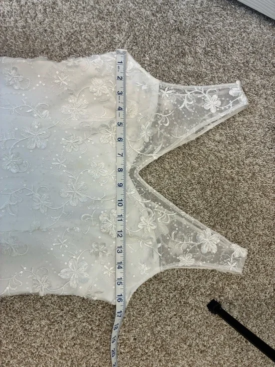 Adrianna Papell white sequins Floral V-Neck Sheath Dress - Picture 7 of 12